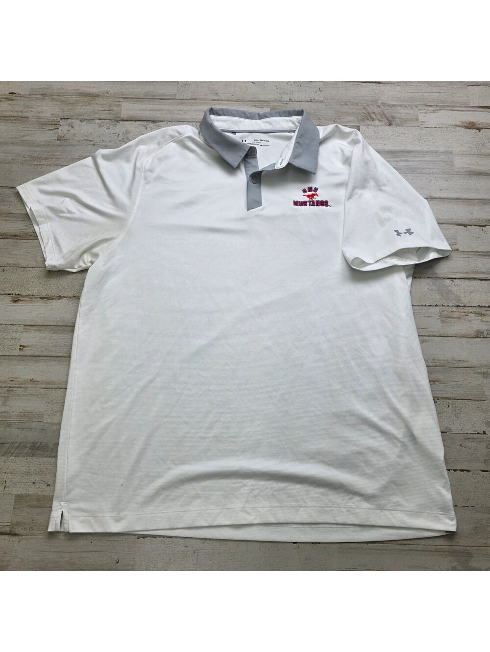 Under Armour SMU Mustangs Polo Shirt Men's 2XL White Gray Embroidered Logo